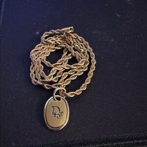 Repurposed Upcycled Gold Dior Pendant Necklace